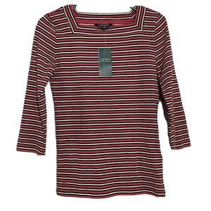 LAUREN RALPH LAUREN square chest 3/4sleeves pink black white striped  top size S